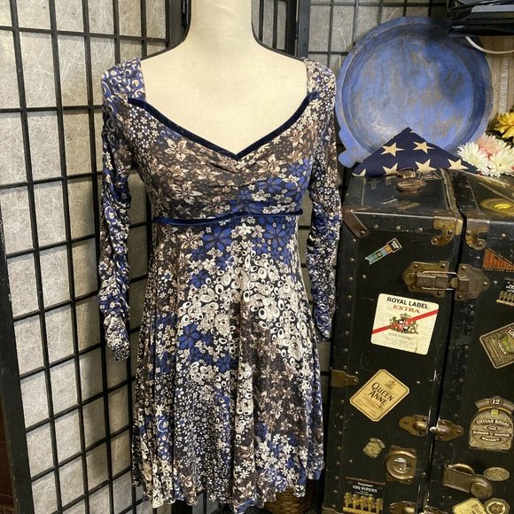 Rinascimento Dresses & Skirts - - Vintage Rinascimento Retro Blue & Brown Floral Print Dress